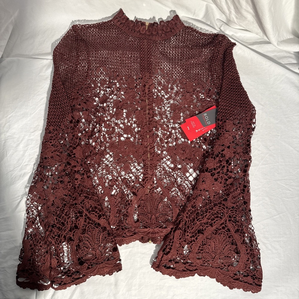 Bold Elements Cut To Curve Women Floral Lace Top in Rustic Brick Size Small NEW